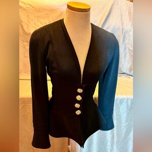 Tadashi Shoji Black Fitted Blazer with Button Accents